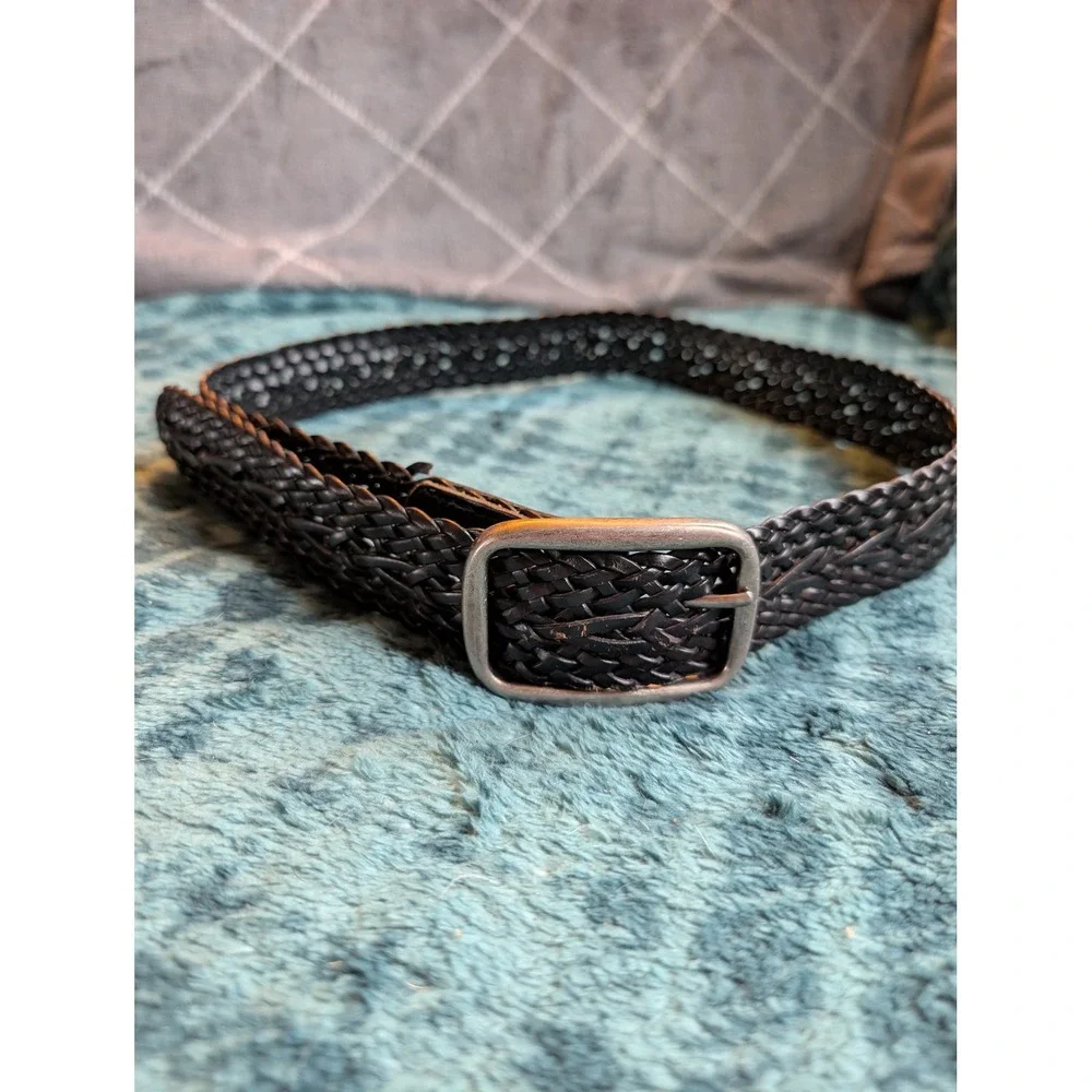 Dockers Mens Black Braided Belt Silver Buckle Faux Leather 1X 35040